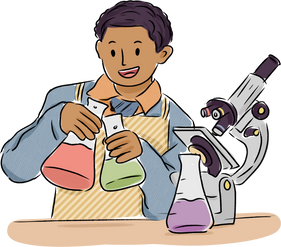 Loose Scribbly Patterned School Boy Conducting Science Experiment